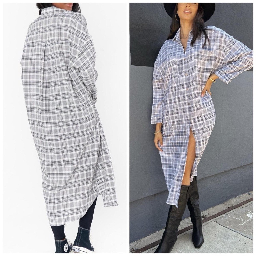 Plaid Button-Up Maxi Dress, Size XS but oversized, Perfect Condition